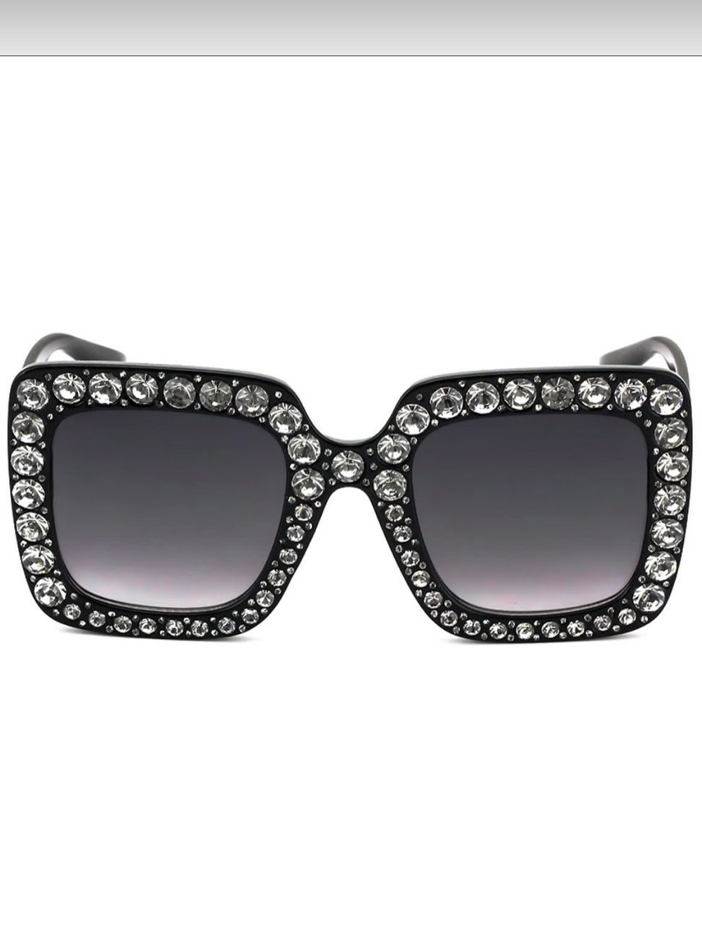 Embellished Black Square Sunglasses with Clear Crystals